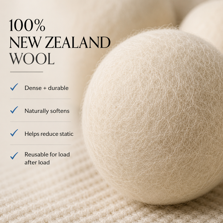 New Zealand Wool Dryer Balls — Reusable, Softens & Cuts Dry Time (Set of 3)